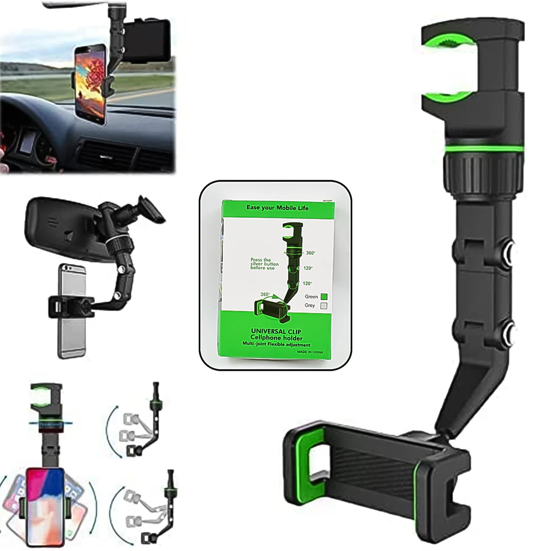 360 rotatable car rear view mobile holder
