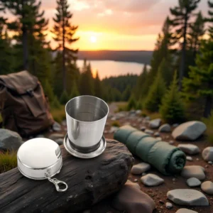 2 in 1 folding camping cup with keychain