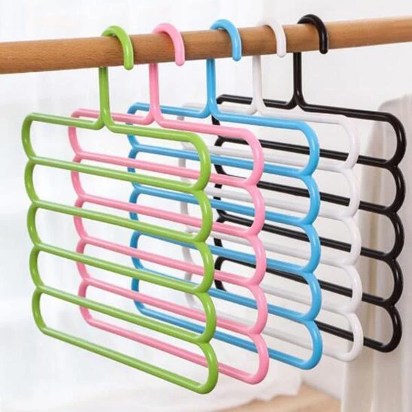 Space saving 5-layer plastic clothes hanger for wardrobe