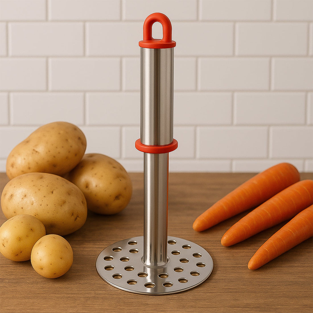 stainless steel potato masher with ergonomic handle 17 cm
