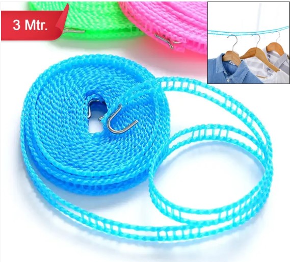 3 meter anti-slip nylon clothesline rope with hooks for indoor and outdoor drying
